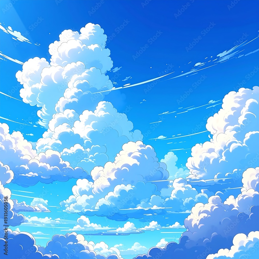 Fototapeta premium A bright blue sky filled with puffy white clouds