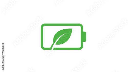 Green Battery Icon with Leaf Inside.