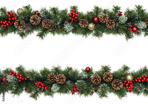 Wallpaper Mural Festive christmas garland with pinecones and red berries on transparent background Torontodigital.ca