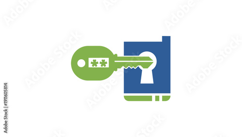 Green Key Unlocking Blue Lock Illustration.