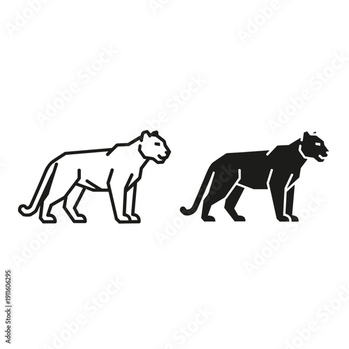Two panthers standing side by side in black and white Vector