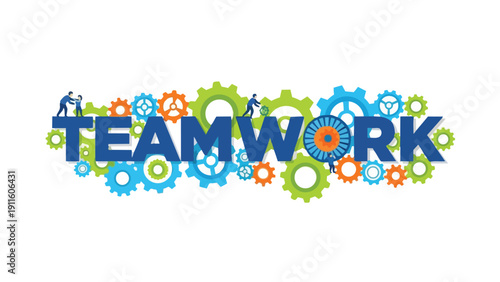 Conceptual artwork representing collective effort and systemic collaboration with gears and people