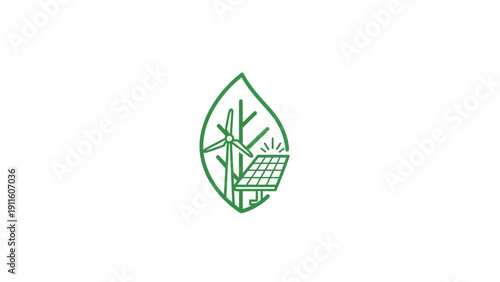 Green leaf with solar panel inside.