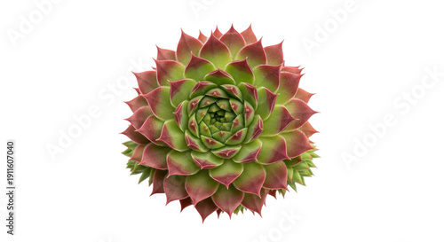 Fotografie Green and red Sempervivum tectorum isolated PNG, succulent plant with rosette of