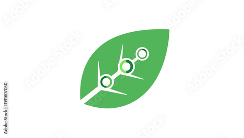 Green leaf with molecular structure.