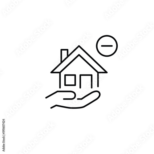 House in hand and minus. Cancel property buying. Pixel perfect, editable stroke vector icon