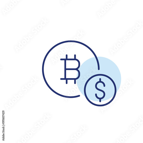 Bitcoin and dollar. Crypto exchange value, digital currency payment, bitcoin price comparison. Pixel perfect, editable stroke vector icon