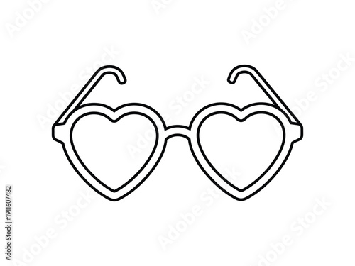 Outline illustration of heart-shaped sunglasses.