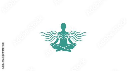 Green yoga meditation symbol icon.