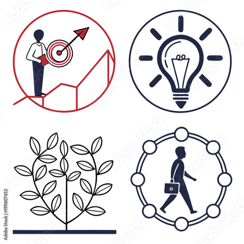 Illustrations of personal growth, time management, and physical activity Vector