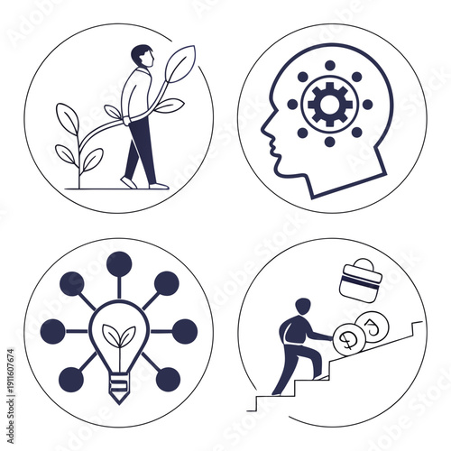 Illustrations depicting various aspects of science and research. Vector