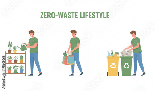 Eco lifestyle vector illustration with reusable items and zero waste sustainability concept