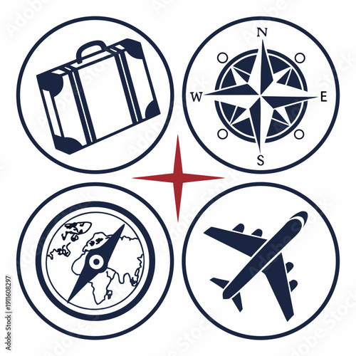Collection of icons representing various modes of transportation and navigation tools Vector