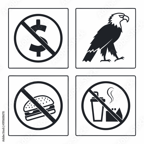 Signs depicting prohibited activities and allowed actions Vector