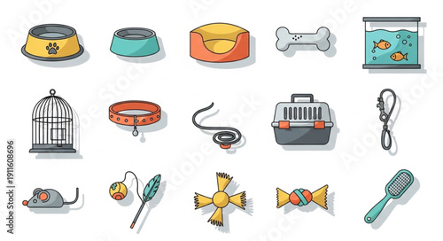 Collection of Pet Accessories and Supplies for Dogs and Cats.