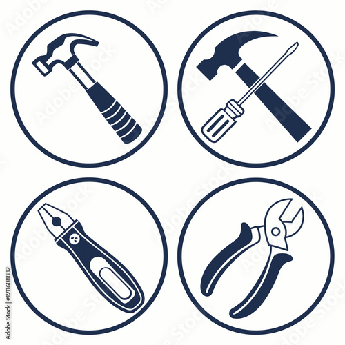 A collection of various tools commonly used in construction and repair work. Vector