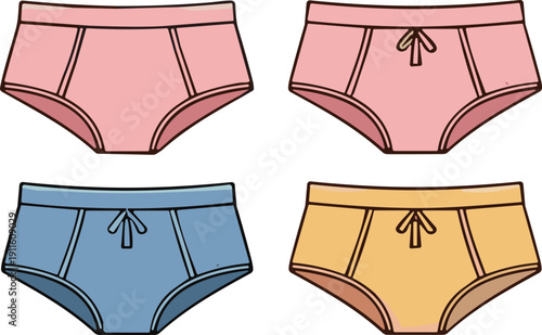 Colorful women underwear collection with cute panties lingerie cartoon vector illustration set isolated background