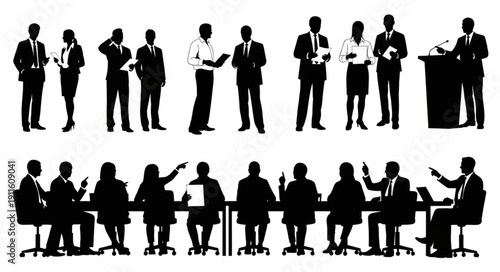 Business meeting silhouettes of people in formal attire.