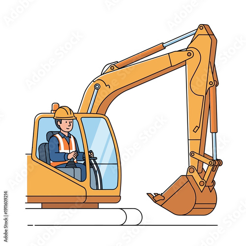 Construction worker operating an excavator on a building site