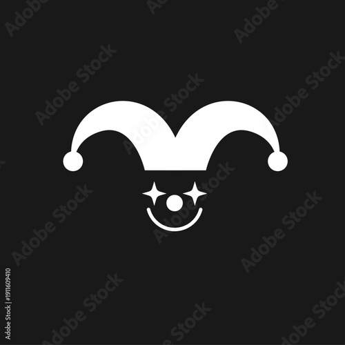 Minimalist Jester Hat and Smiling Clown Face Icon