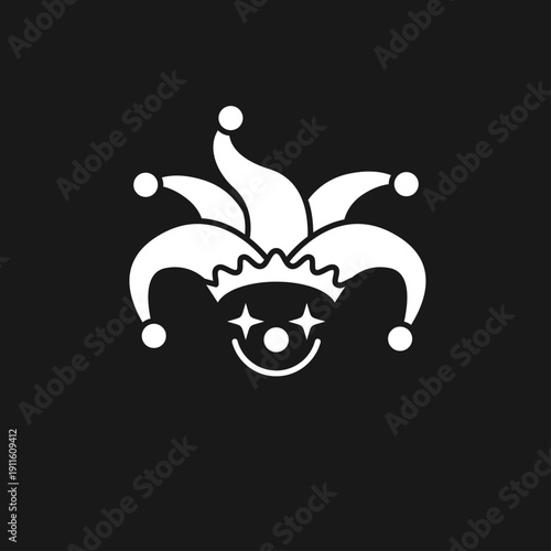 Jester Hat with Clown Face Icon. Minimalist Joker Symbol for Humor, Entertainment, and Fun.