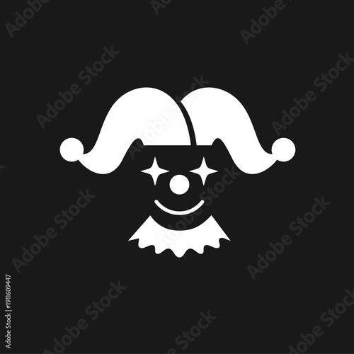 Smiling Jester Clown Face Icon with Hat and Sparkle Eyes