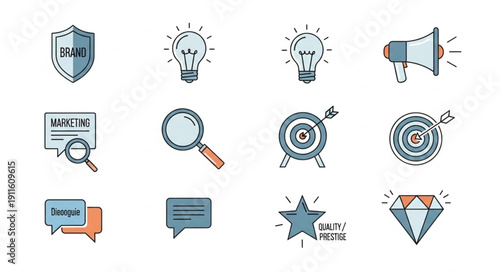 Collection of business and marketing icons in doodle style.