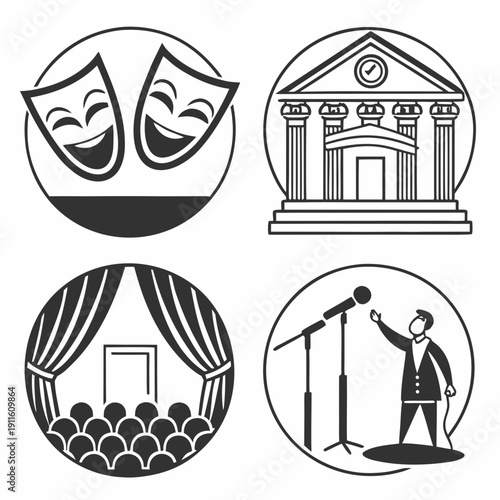 Diverse symbols representing various aspects of society and culture Vector