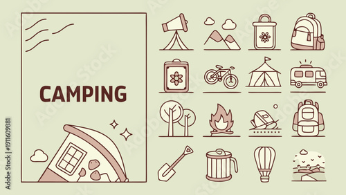 Illustrations of various camping activities and equipment. Vector