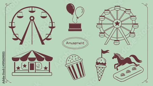 A vibrant illustration showcasing various carnival and amusement park attractions Vector