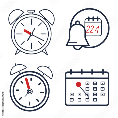 Illustrations of various time management tools and concepts Vector