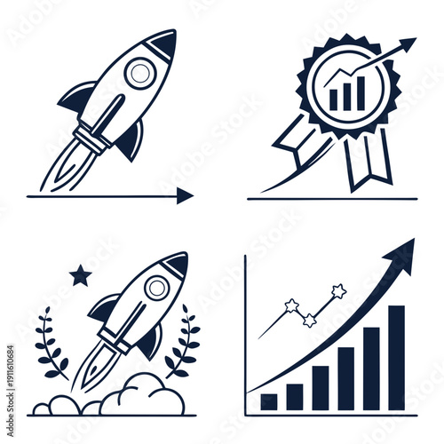 Icons representing achievement, success, and growth in various fields Vector