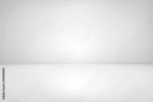 Empty white wide room interior, soft limbo light shadow. Architecture background, product presentation scene. Mockup, exhibition, advertising banner. Realistic 3d vector illustration