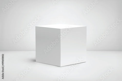 Cube 3d podium, white, platform. Box in perspective, product base display mockup. Award pedestal, exposition block column in empty studio stage. Presentation stand realistic vector showcase template