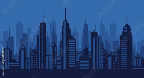 City Skyline Silhouette Skyscrapers Urban Landscape.