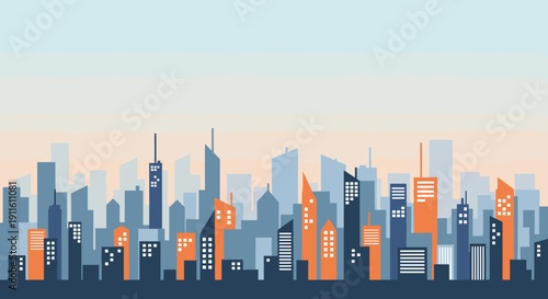 City Skyline with Modern Buildings and Skyscrapers.
