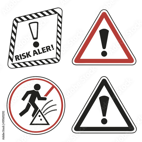Four distinct traffic signs indicating caution and restricted activities. Vector