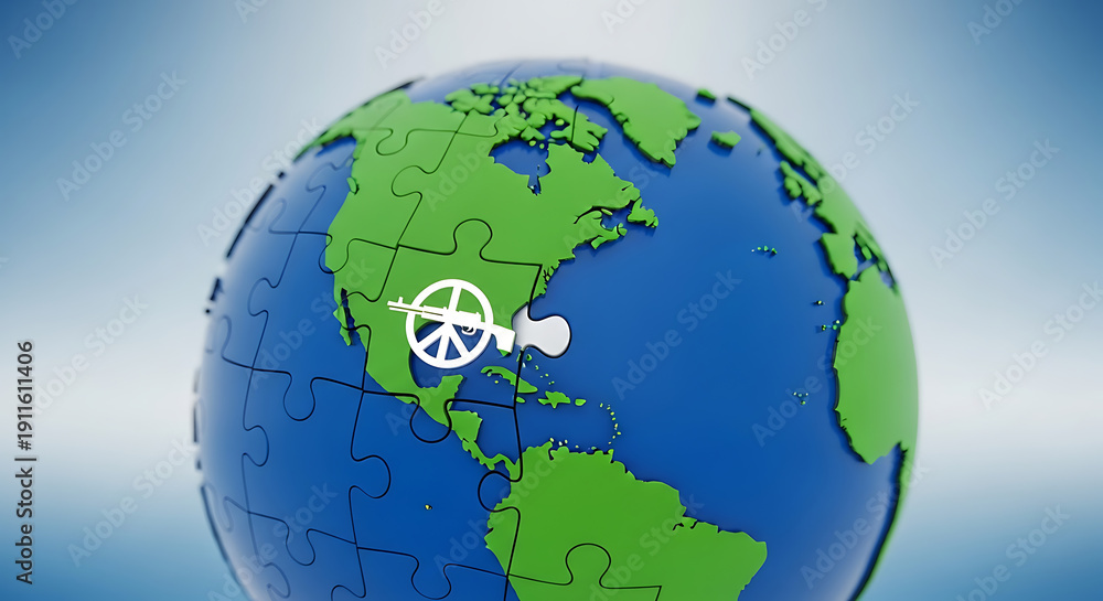 Fototapeta premium Global peace puzzle-globe with a unity symbol for International Day for Disarmament and International Day for Non-Proliferation Awareness