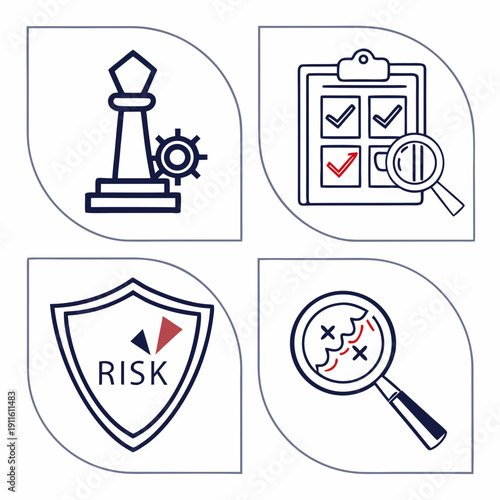 Icons representing security, verification, and investigation processes Vector