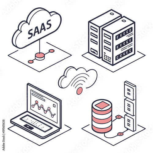 Illustration of cloud computing and data storage systems Vector
