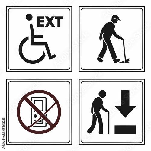 Accessibility symbols indicating various restrictions and permissions for disabled individuals Vector