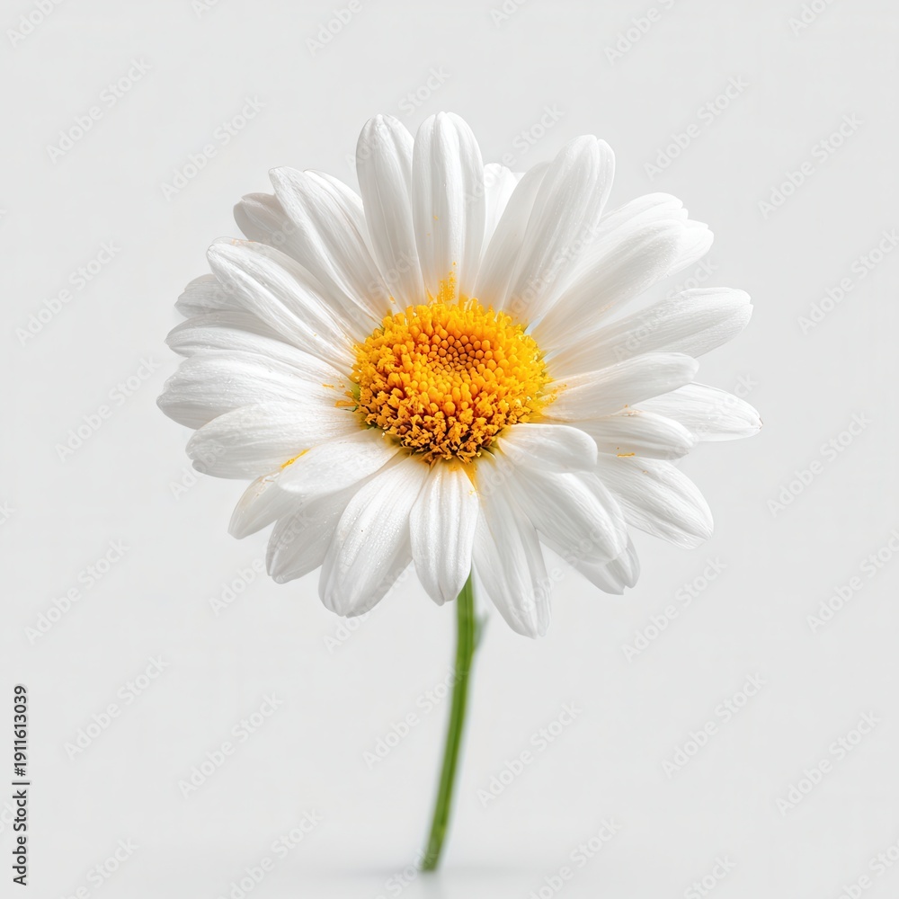 Fototapeta premium Close-up of a white daisy flower with yellow center on a plain background during daylight hours