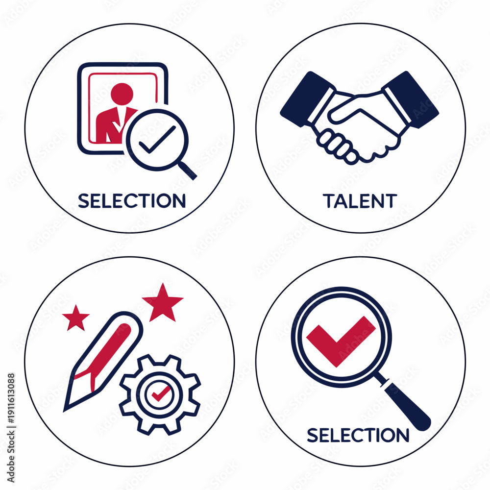 Fototapeta premium Icons representing selection, talent, recognition, and inspection processes Vector