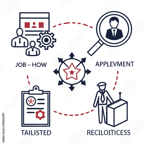 Illustration of a recruitment process with various stages and elements Vector