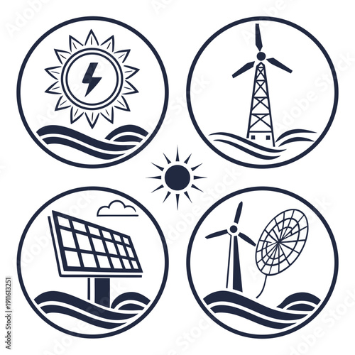 Diverse energy sources depicted through symbolic illustrations Vector