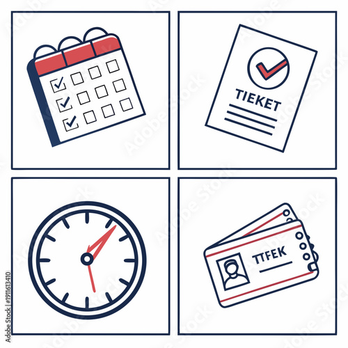 Four icons representing time management and scheduling activities Vector