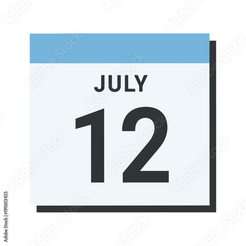 Contemporary digital calendar graphic showing July 12. Perfect for representing appointments, deadlines, and general scheduling. A clear icon for