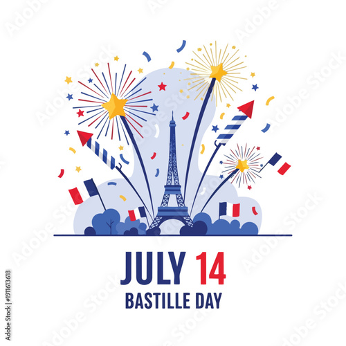 Vibrant Parisian Celebration with Eiffel Tower and Festive Fireworks Display