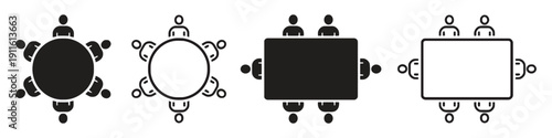 Collection of meeting tables with people icons round and rectangular shapes