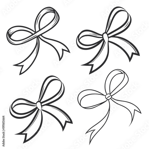 Four elegant bows of varying styles and colors on a white background Vector
